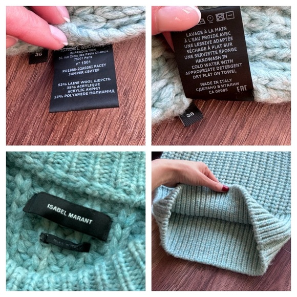 ISABEL MARANT Pacey Merino Wool Knit Sweater Blue-LT 36 Italy - Picture 15 of 17